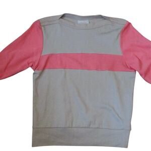 Vintage 70s 80s Colorblock Sport Top Coral Beige Athleisure Knit S